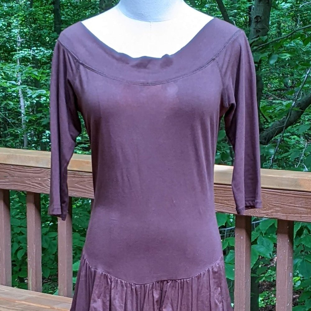 Drop-Waist Cotton Dress, Chocolate Brown